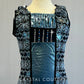 Custom Holographic Blue and Black Leotard with Embroidered Lace - Rhinestones