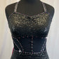 Black Strappy Zsa Zsa Leotard with Mesh Panels and Pink Bow - Rhinestones