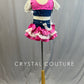 Custom Pink & Denim Cowgirl Inspired Two Piece with Layered Ruffle Skirt and Fringe - Rhinestones