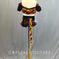Custom Black & Orange Tiger Inspired Two Piece with Ruffles and Off Shoulder Puff Sleeves - Rhinestones