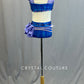 Custom Royal Blue & Lilac Two Piece with Ruffled Side Bustle - Rhinestones
