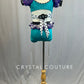 Custom Dark Teal Two Piece with Purple Puff Sleeves and Polka Dot Back Tie - Rhinestones