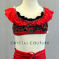 Red & Black Ruffle Top with Tie Front Waisted Leggings - Rhinestones