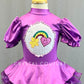 Custom Purple Care Bear Puff Sleeve Dress with Circle Skirt and Crinoline - Rhinestones