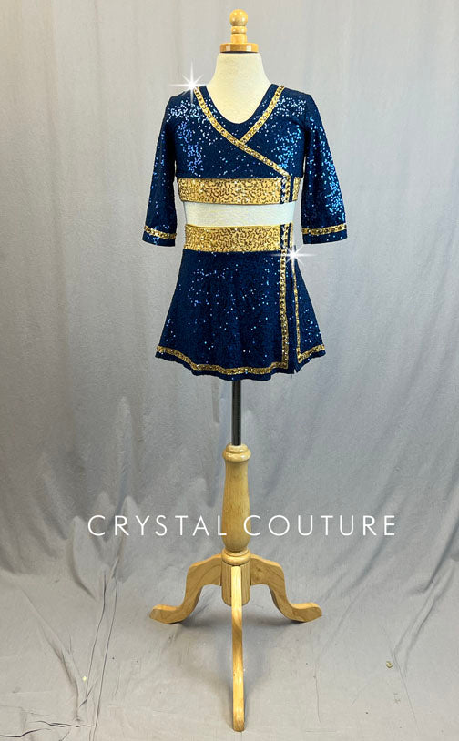 Custom Navy Zsa Zsa Top and Skirt with Gold Zsa Zsa Detailing - Rhinestones