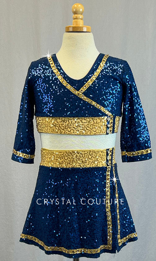 Custom Navy Zsa Zsa Top and Skirt with Gold Zsa Zsa Detailing - Rhinestones