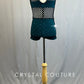 Custom Black Netting Keyhole Biketard with Teal Lining - Rhinestones