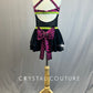 Custom Pink & Black Zebra Top with Black Mesh Midriff and Skirt - Rhinestones