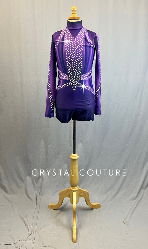 Purple Dot Mock Neck Biketard - Rhinestones