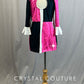 Black & Hot Pink Color Block Dress with White Flutter Cuff - Rhinestones