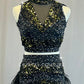 Black & Gold Sequin Two Piece with Tulle Back Skirt - Rhinestones