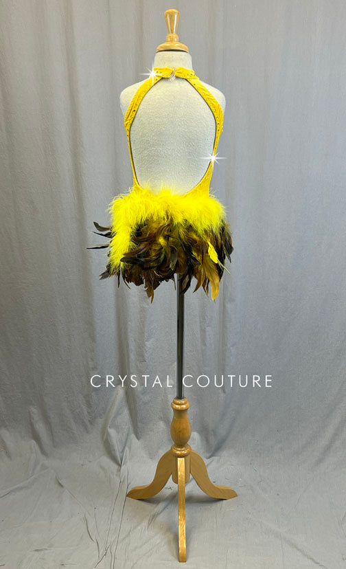 Custom Yellow Zsa Zsa and Velvet Leotard with Feather Bustle - Rhinestones