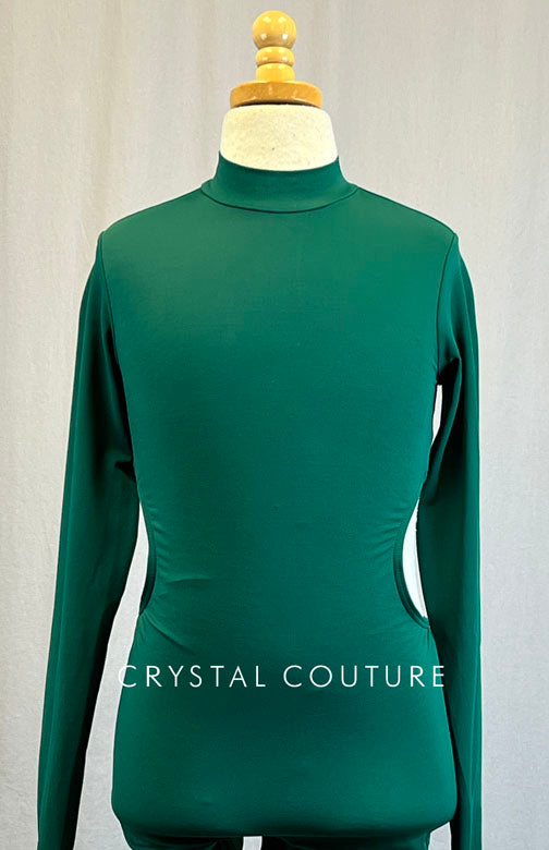 Brand New- Emerald Green Mock Neck Biketard with Lace Up Back