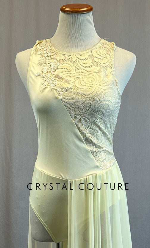 Ivory Lace and Lycra Leotard with Mesh Half-Skirt - Rhinestones