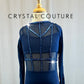 Navy Long Sleeve Mesh Cage Leotard - Rhinestones