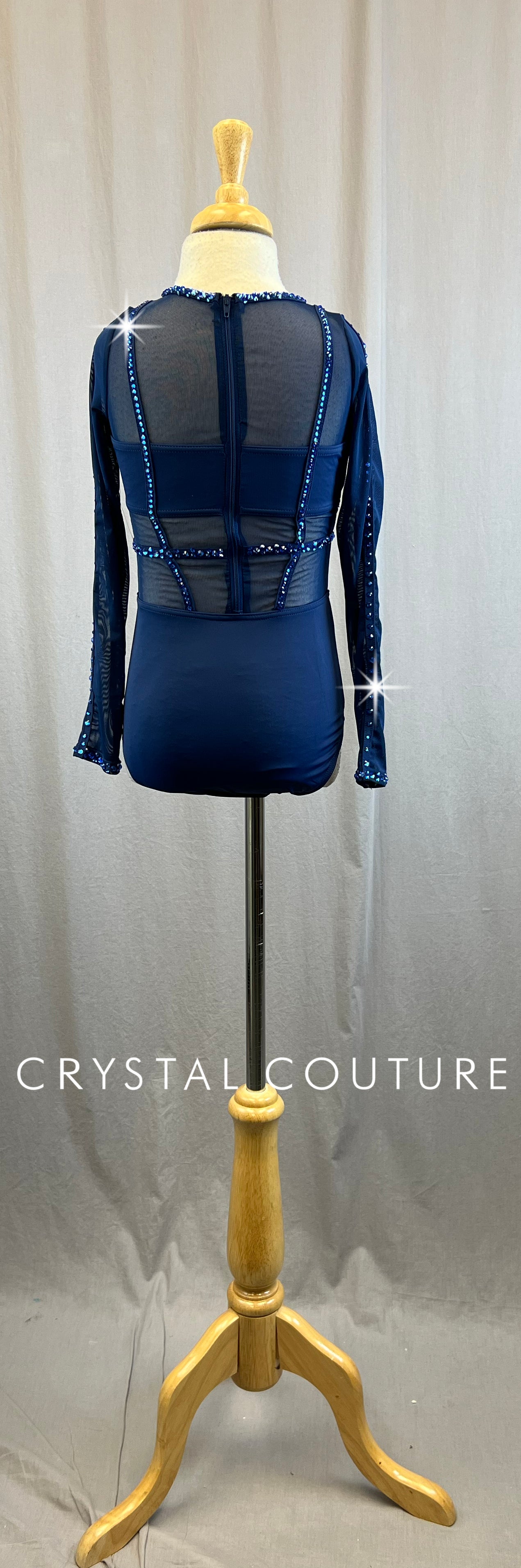 mesh cage dress Navy Long Sleeve Mesh Cage Leotard
