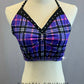 Custom Purple Plaid Halter Top with Tie Back - Rhinestones