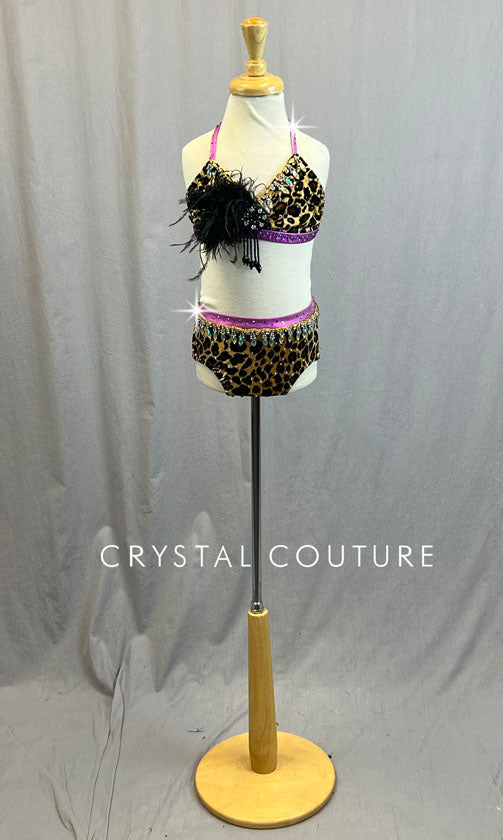 Custom Velour  Leopard Print Halter Two Piece - Rhinestones