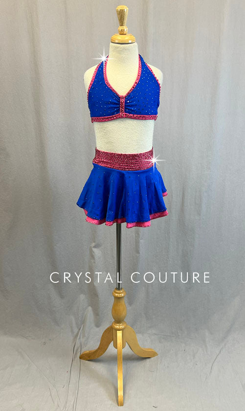 Custom Pink & Blue Halter Top and Skirt - Rhinestones