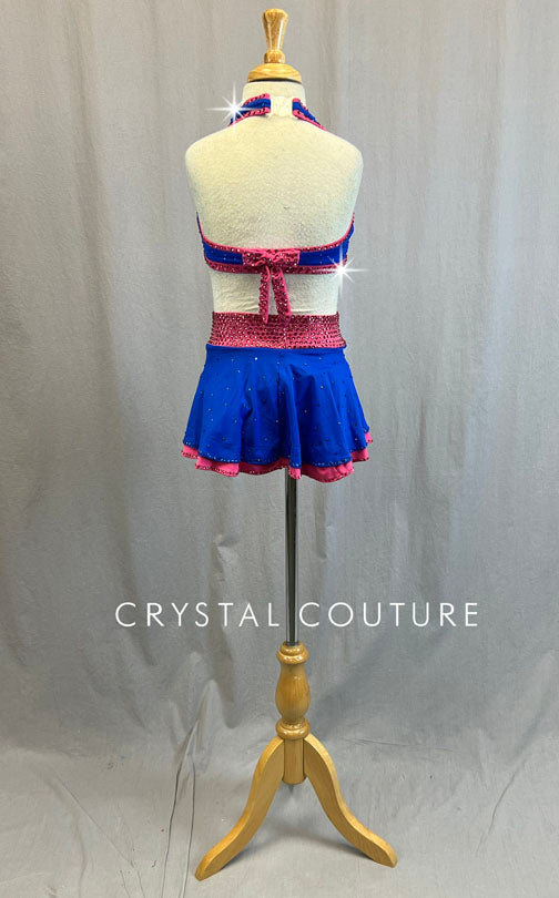 Custom Pink & Blue Halter Top and Skirt - Rhinestones