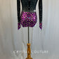 Black and Sequined Purple Long Leotard with Mesh - Rhinestones