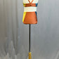Custom Color Block Burnt Orange, Mustard and Navy Two Piece Bra Top and Trunks