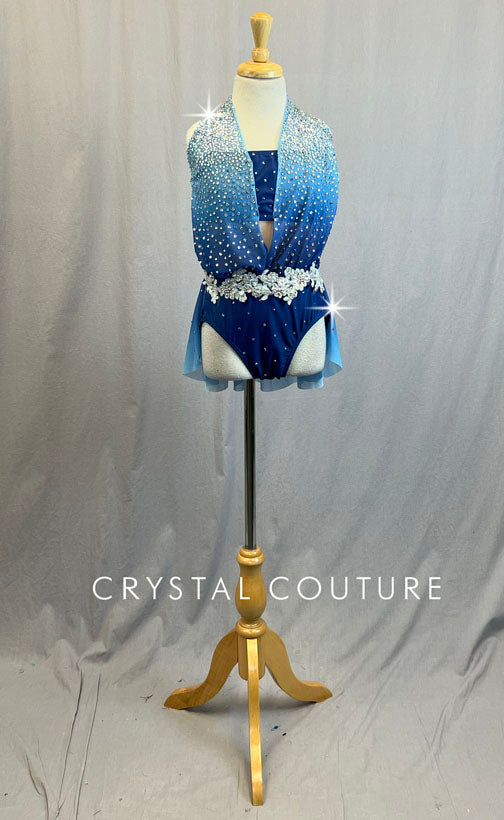 Light to Dark Blue Ombre Leotard with Attached Skirt