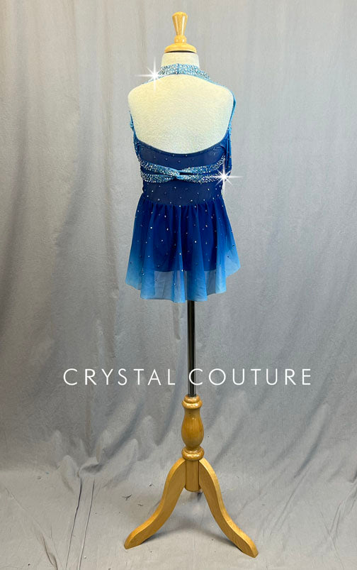Light to Dark Blue Ombre Leotard with Attached Skirt