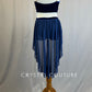 Navy Velvet Strappy Crop Top and Brief with Skirt Two-Piece Set - Rhinestones