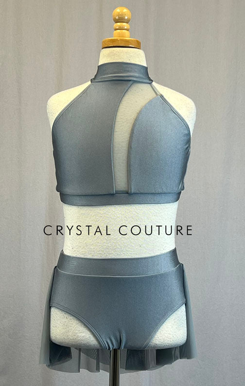 Grey Two Piece with Curved Mesh Insert and Back Skirt