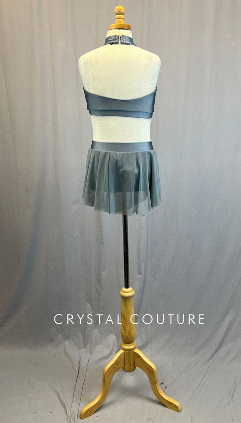 Grey Two Piece with Curved Mesh Insert and Back Skirt