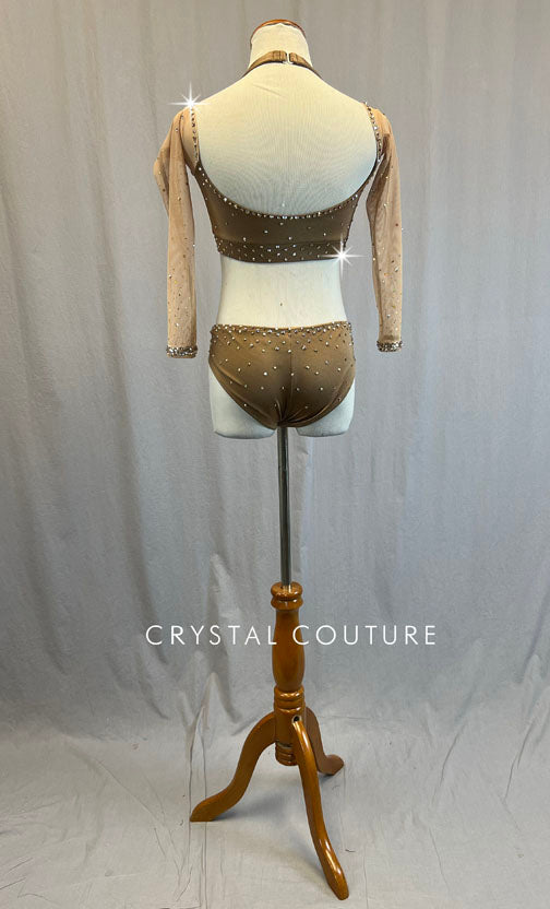 Bronze Top and Trunks with Mesh Sleeves - Rhinestones