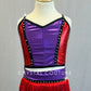 Red and Purple Color Block Two Piece with Black Trim and Red Fringe