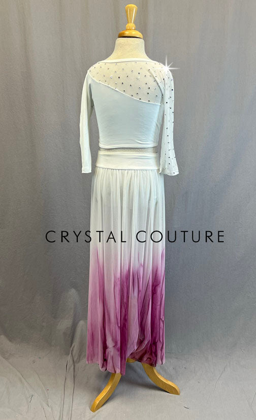 White Top with Pink Ombre Skirt - Rhinestones
