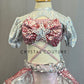 White Holographic Zsa Zsa Crop Top Attached to Baby Pink Trunks and Ruffle Skirt