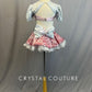 White Holographic Zsa Zsa Crop Top Attached to Baby Pink Trunks and Ruffle Skirt