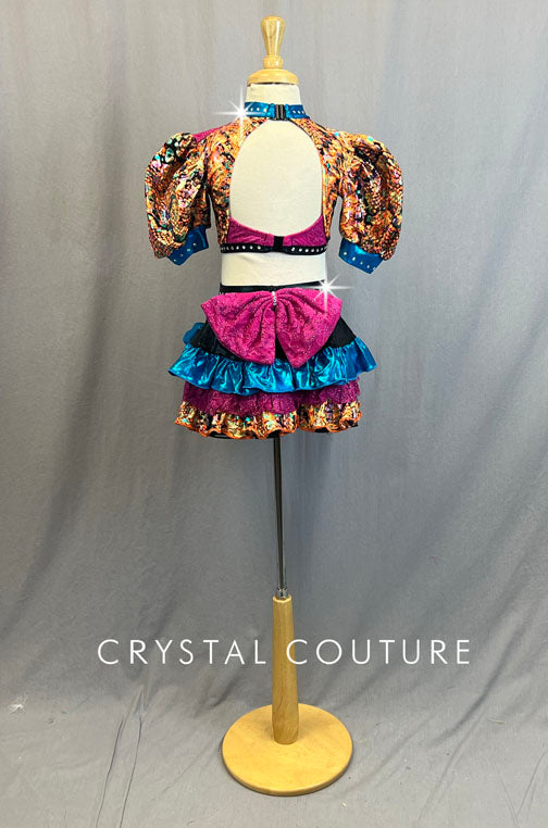 Multi Color Two Piece Crop Top and Ruffle Skirt