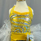 Yellow and Silver Leotard with Bustle Skirt- Rhinestones