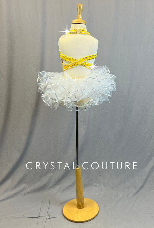 Yellow and Silver Leotard with Bustle Skirt- Rhinestones