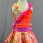 Hot Orange and Pink Holographic Geometric Dress with Ruffles- Rhinestones