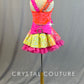 Hot Orange and Pink Holographic Geometric Dress with Ruffles- Rhinestones