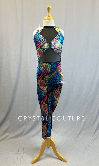 Multi-Color Velvet Animal Print Unitard with Tail