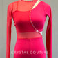 Hot Pink Satin Lycra and Mesh Biketard and One Sleeve Crop Top