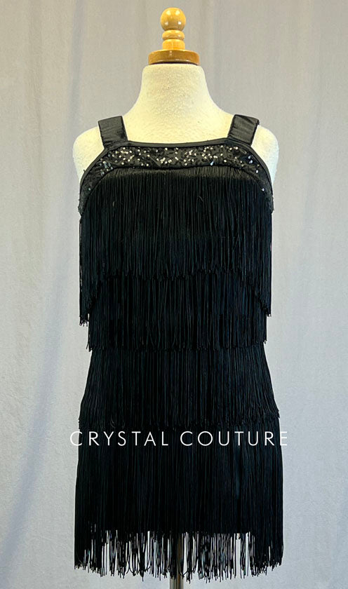 Black Lycra Fringe Flapper Mini Dress