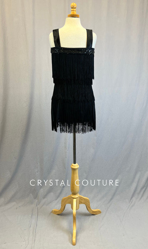 Black Lycra Fringe Flapper Mini Dress