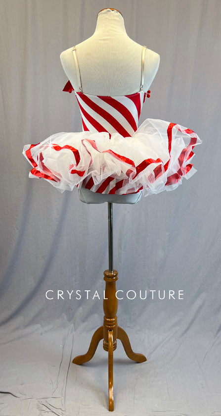 Red And White Candy Cane Stripe Leotard With Tulle Tutu
