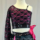 Hot Pink and Black Lace Two piece Crop Top and Asymmetrical Skirt