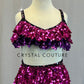 Fuchsia and Purple Solid Sequin Ruffle Tiered Bra Top and Skirt