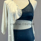 Custom Teal Green and Ivory Two Piece Bra Top and Trunks With Attached Ivory Satin Draped Top/Skirt