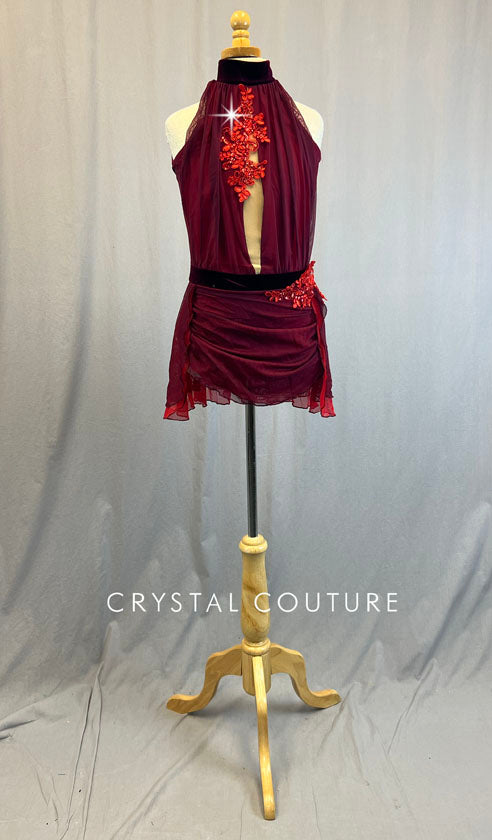 Red Lycra and Purple Mesh Sleeveless Lyrical Dress